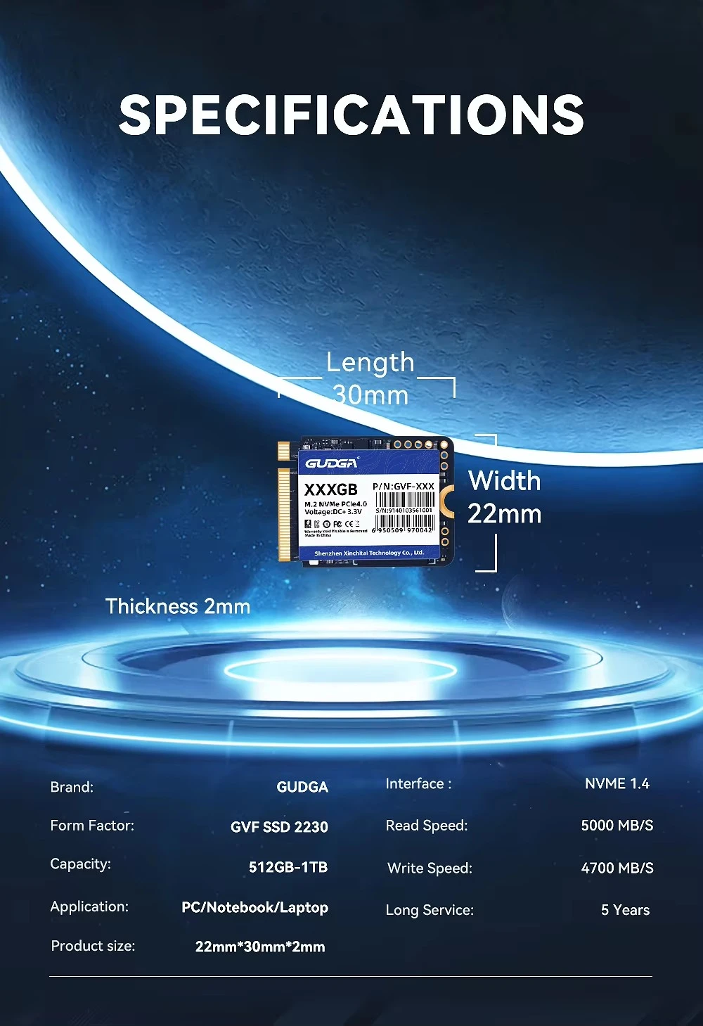 2230 Form Factor PCIE Gen4 SSD Up to 5000MB/s